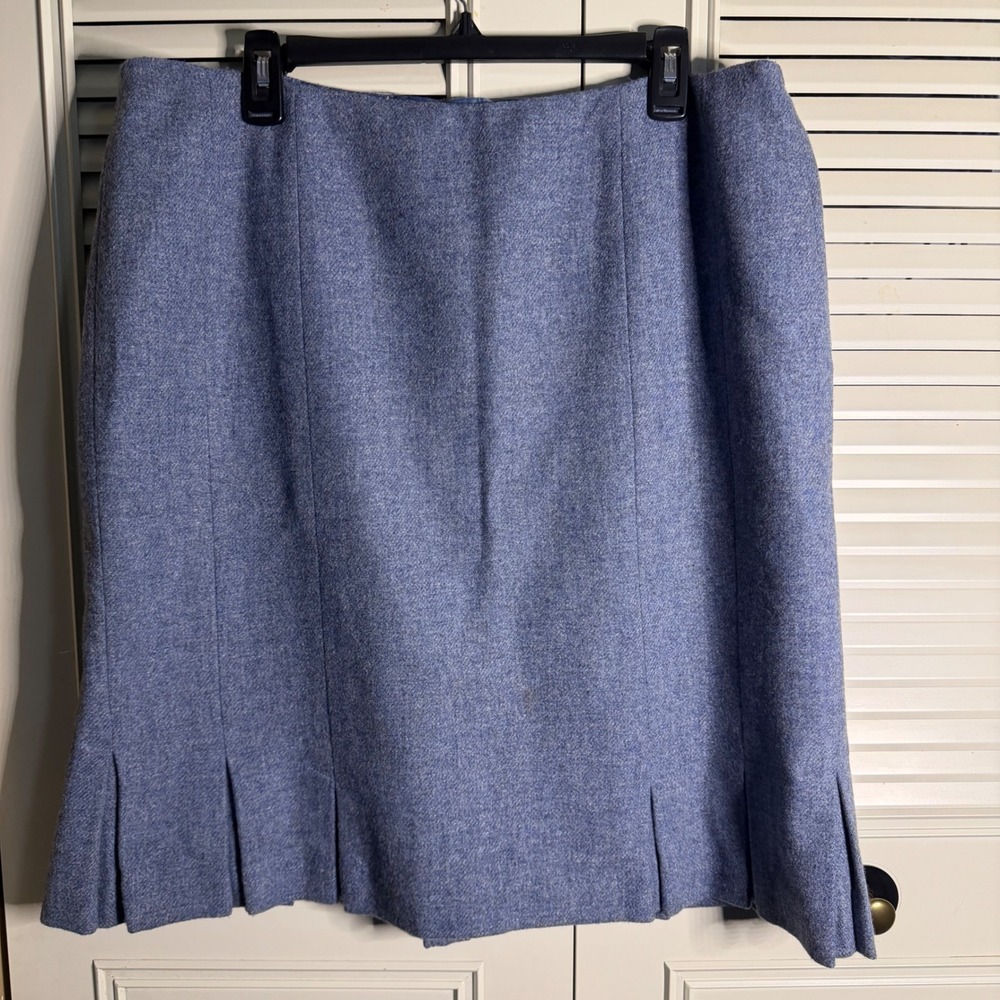 Talbots Woman Blue 100% Wool Pleated Hem Knee Length Skirt Size 14W